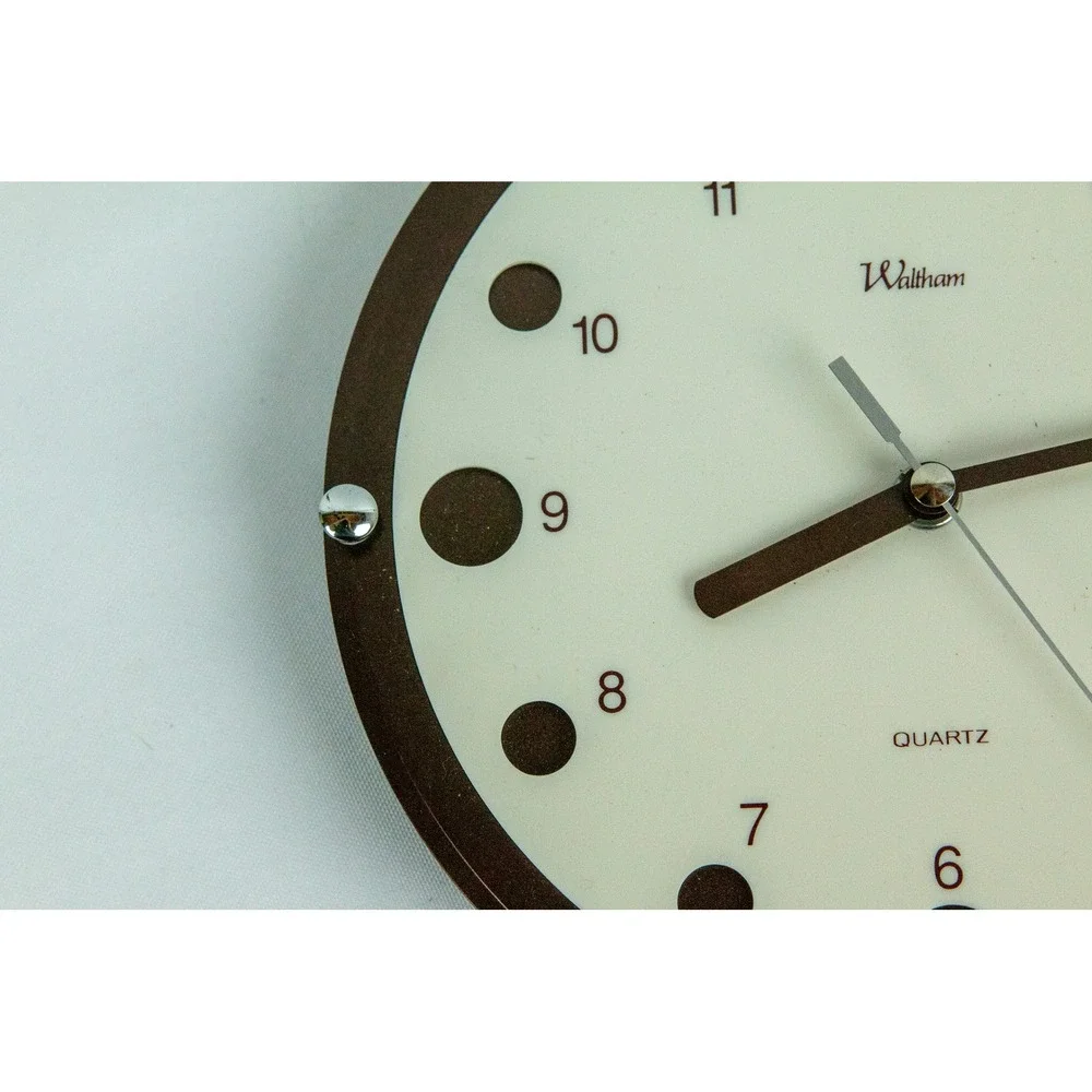 Waltham Quartz Wall Clock Round Cream Brown Modern Minimalist Analog Timepiece